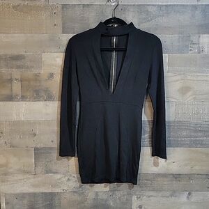 Privy Sexy Deep V Mock Neck Long Sleeve Black Dress - Size Small